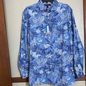 Daniel Cremieux Men's Blue Leaf Print Button Down Shirt